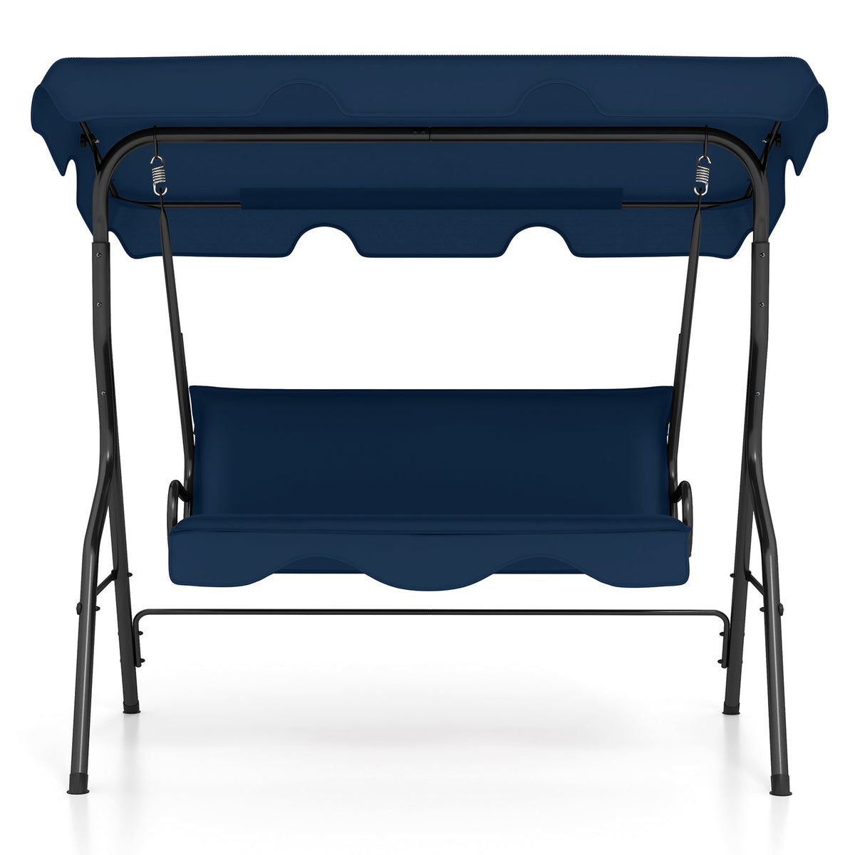 3 Seat Outdoor Patio Canopy Swing with Cushioned Steel Frame-Blue