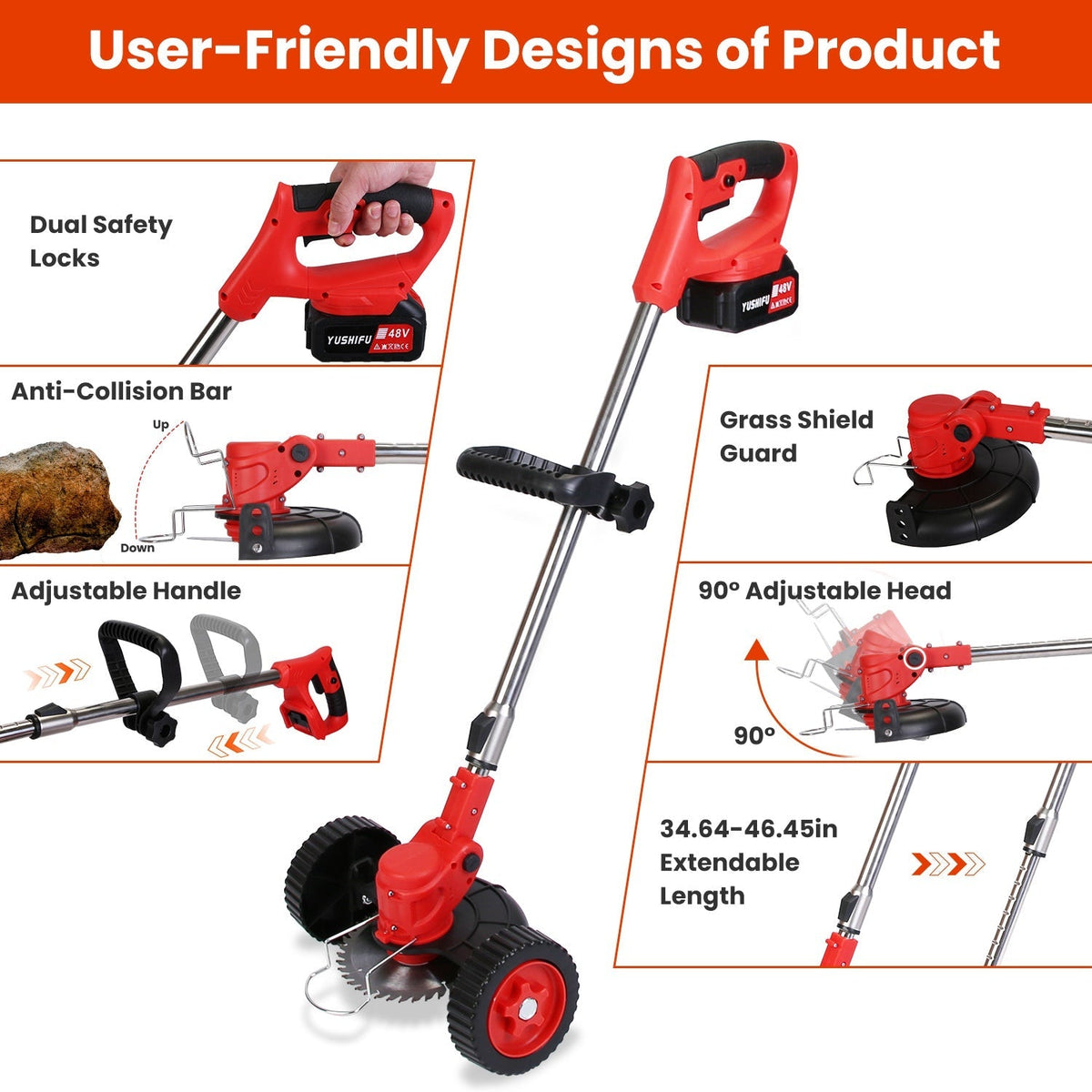 3 in 1 Electric Cordless Grass Wacker Battery Powered Grass Trimmer With Wheels Adjustable Head Extendable Length Rechargeable Lightweight Lawn Trimme
